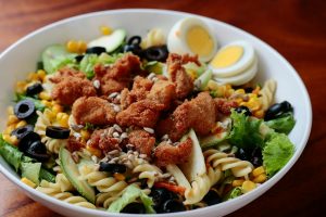 meat salad eggs and pasta